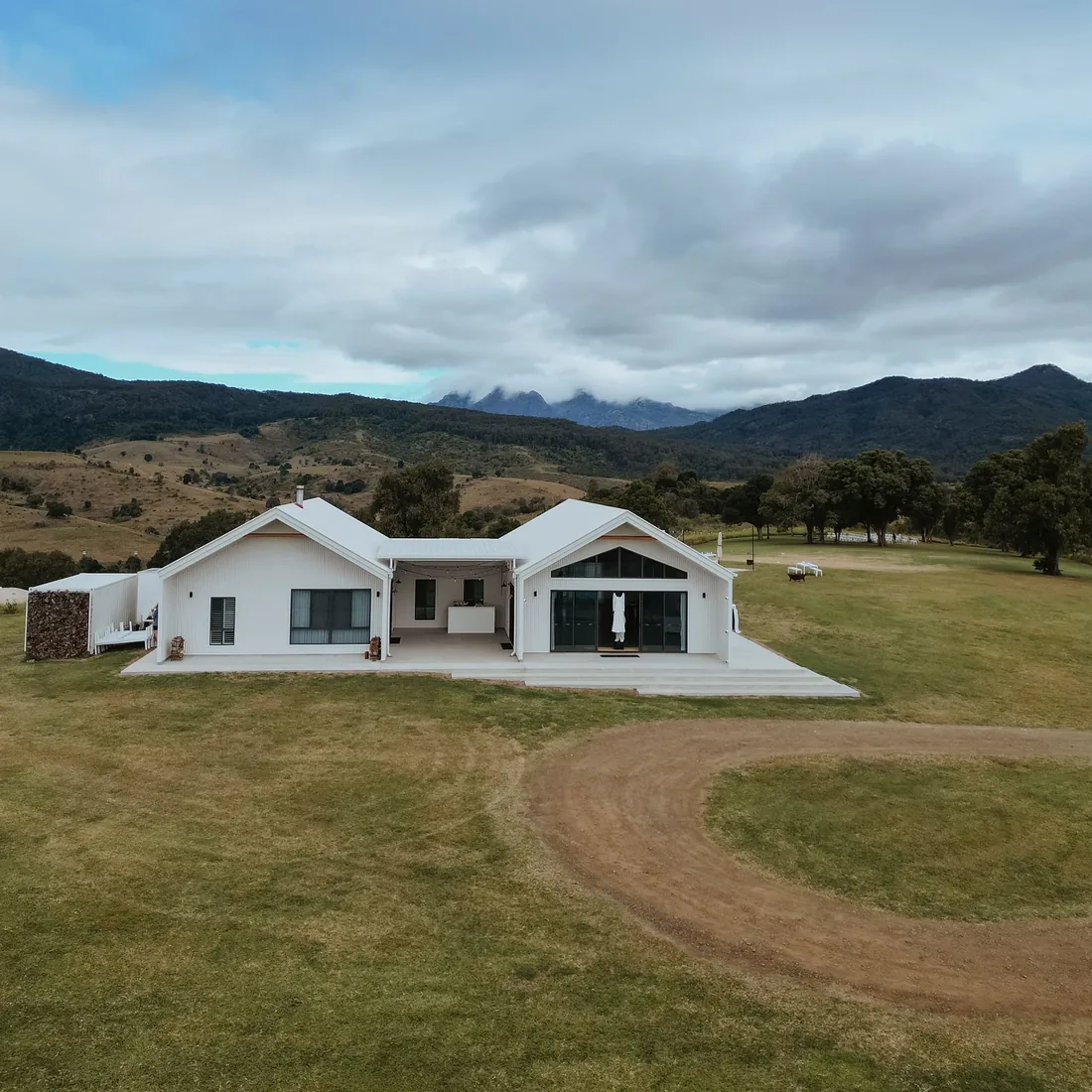 Aerial view of Maroon Hill Estate at Melanie and Nathan's wedding
