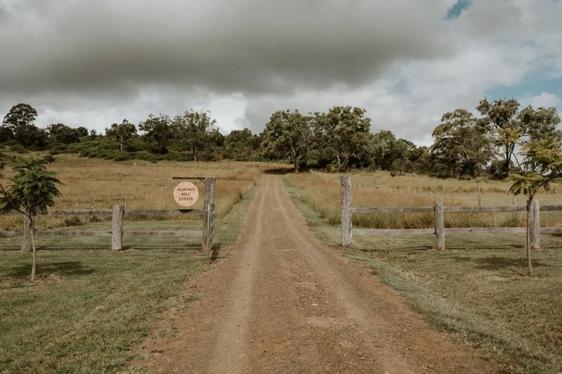 The entrance driveway to Maroon Hill Estate