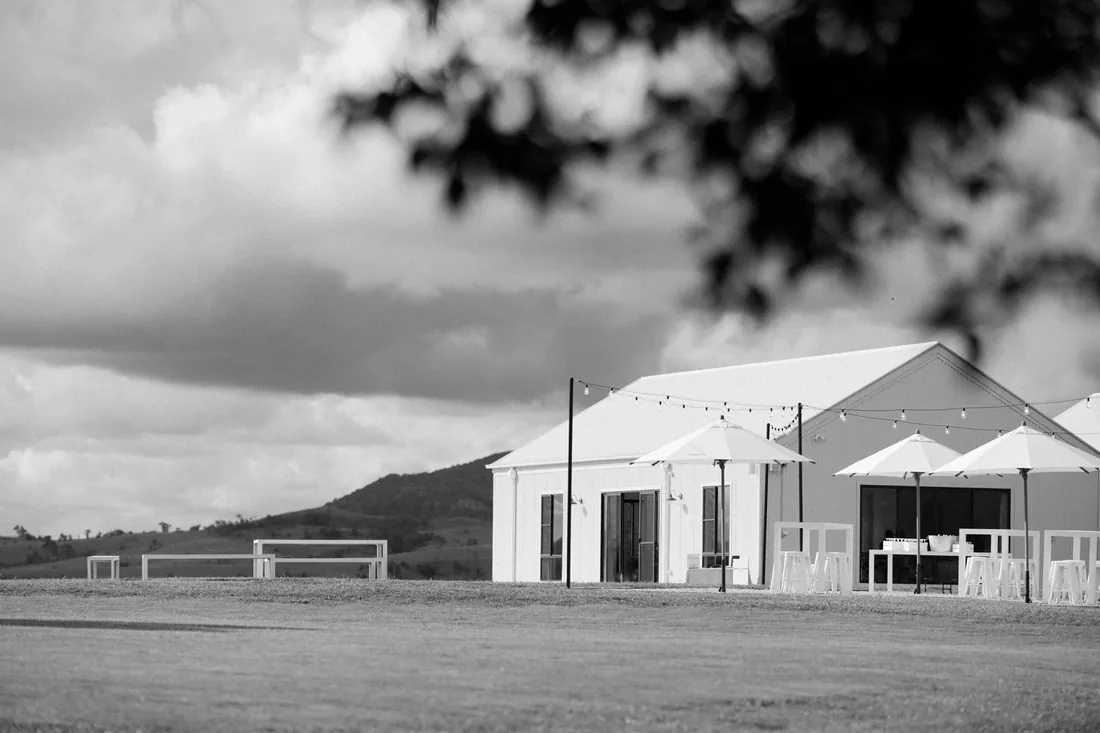 Black and white architectural photo of the Maroon Hill Estate venue building